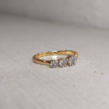 Three Gemstone Gold Cubic Ring